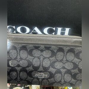 Coach Graphite Signature and Gray Metallic Leather Wristlet/Wallet